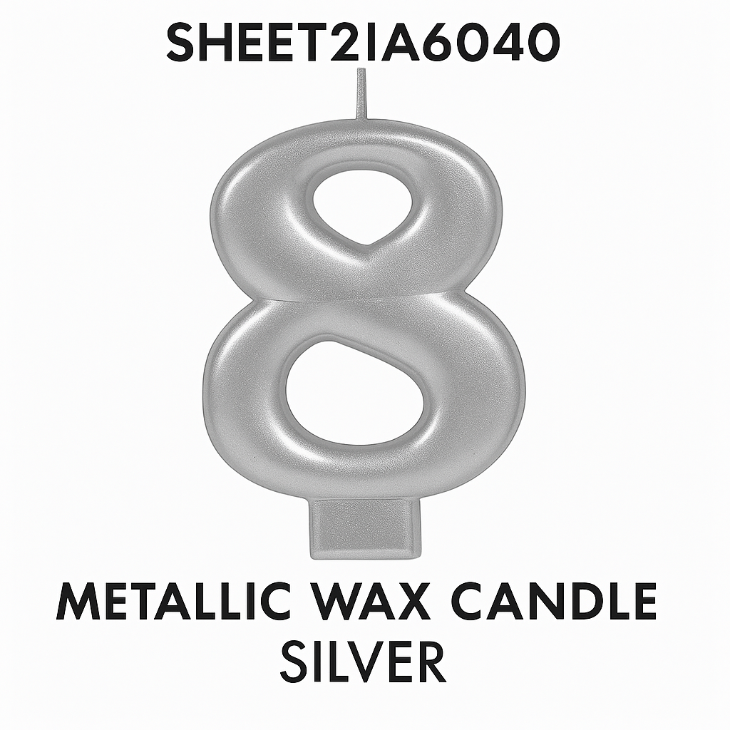 Silver Number 8 Metallic Birthday Candle
