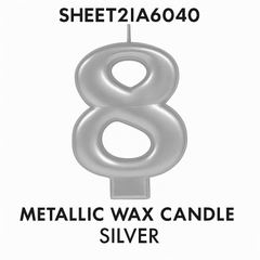 Silver Number 8 Metallic Birthday Candle