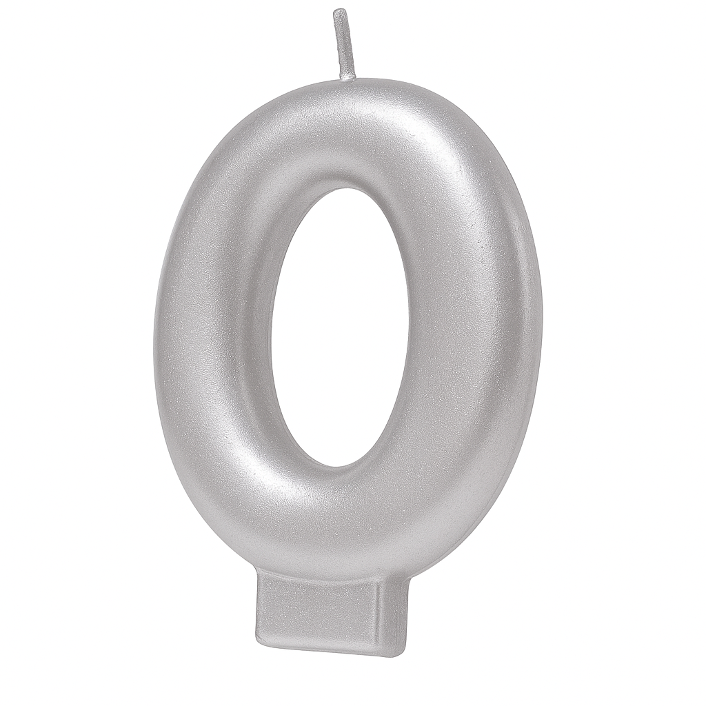 Silver Molded Number 0 Birthday Candle