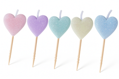 Glitter Pastel Heart Toothpick Candles - 5 Pack