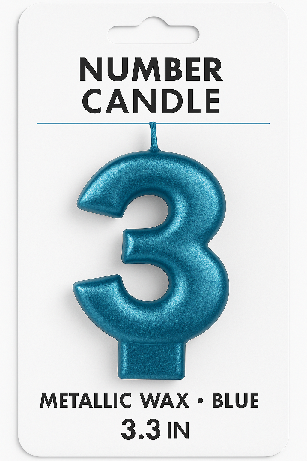 Metallic Blue Number 3 Birthday Candle