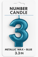 Metallic Blue Number 3 Birthday Candle