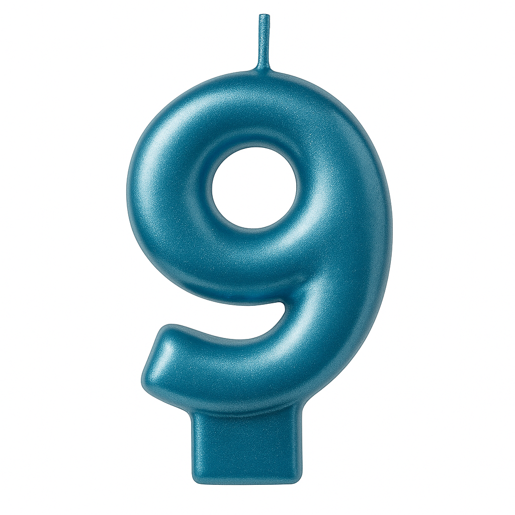 Metallic Blue Number 9 Birthday Candle