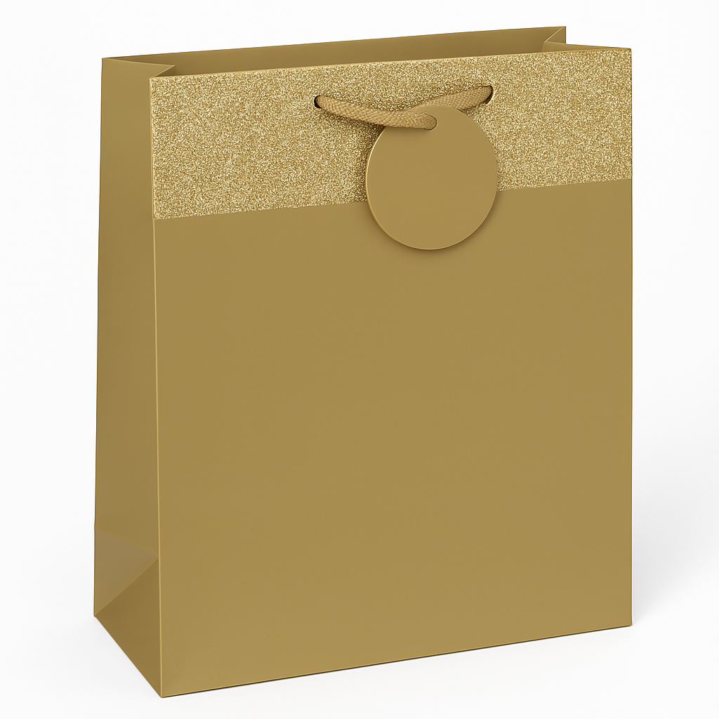 Large Gold Matte Gift Bag with Glitter Band
