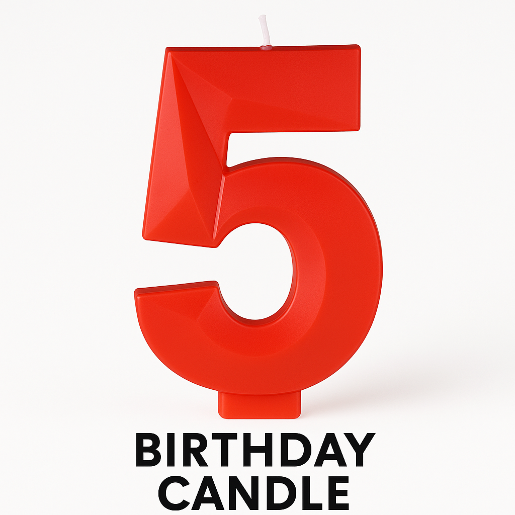 Vibrant Red Number 5 Shimmering Birthday Candle, 5.25-Inch