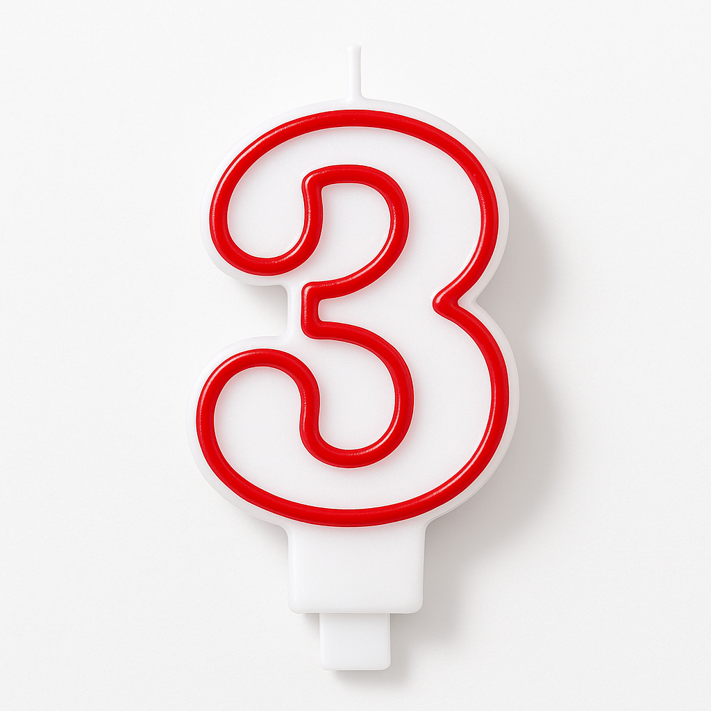 Red & White Number 3 Birthday Candle
