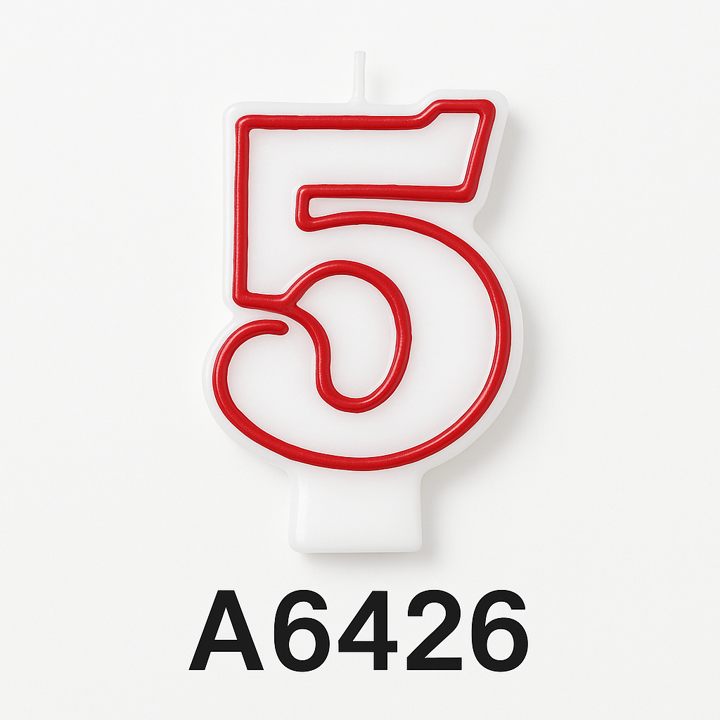 Red & White Number 5 Birthday Candle