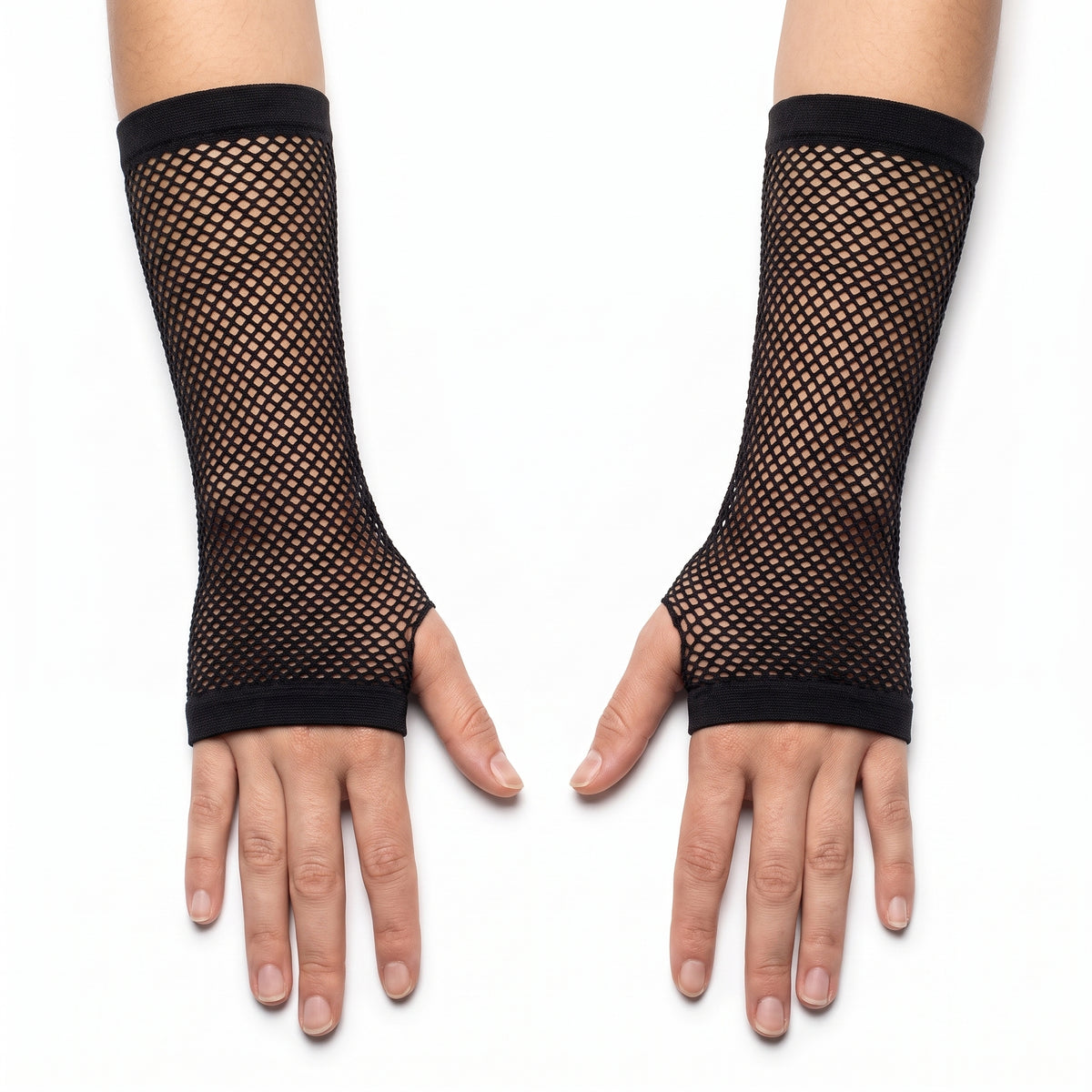 Black Long Fingerless Fishnet Gloves - 80s Punk Costume Accessory