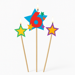 Star-Themed Number 6 Birthday Candle Pick