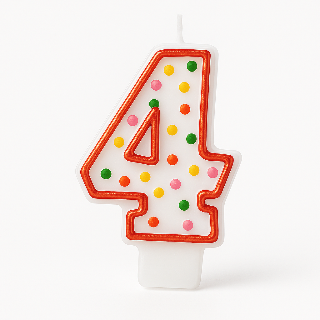 Polka Dot Number 4 Birthday Candle