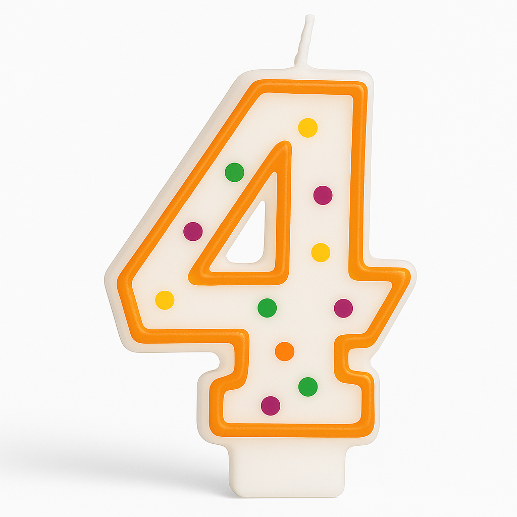 Polka Dot Number 4 Birthday Candle