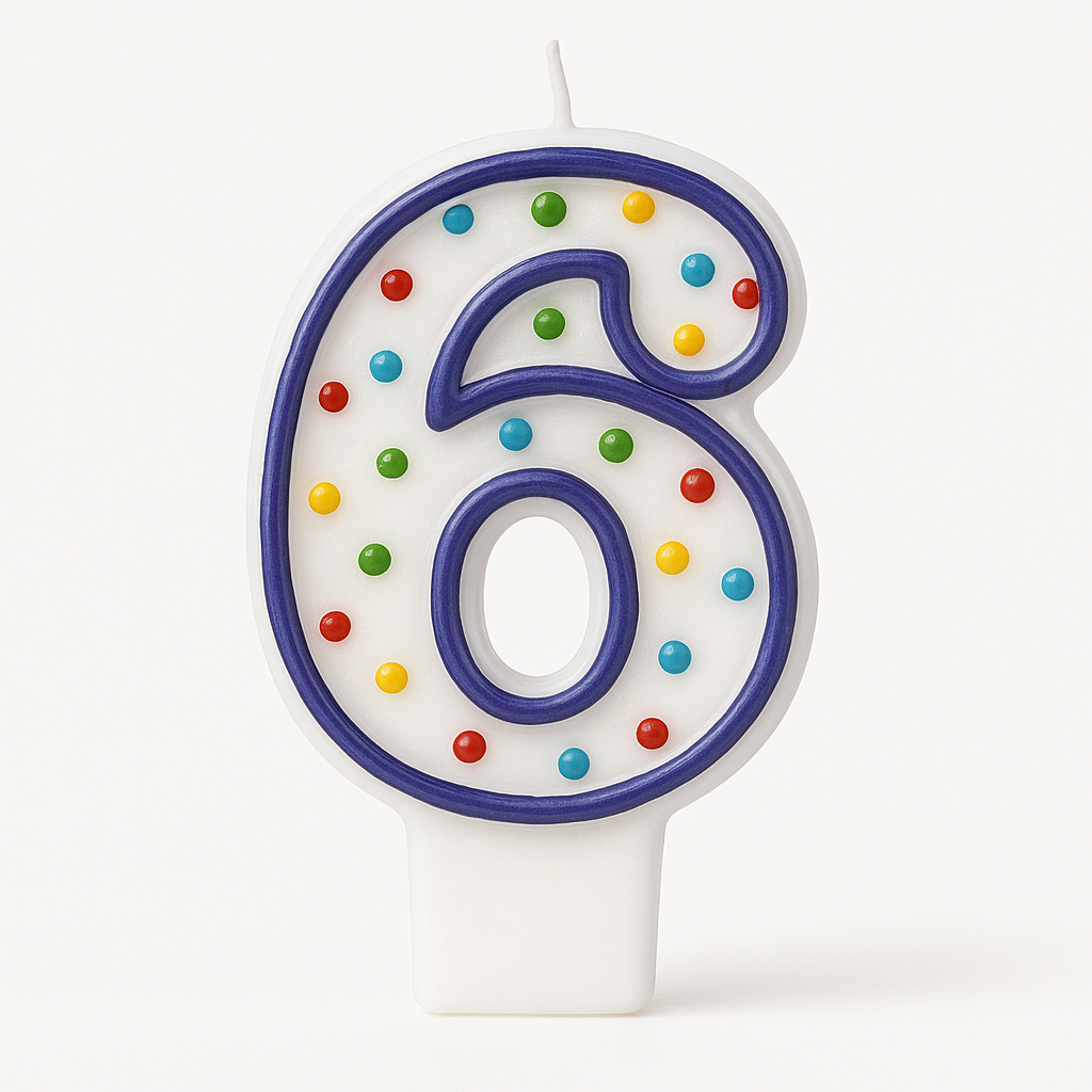 Colorful Polka Dot Number 6 Birthday Candle