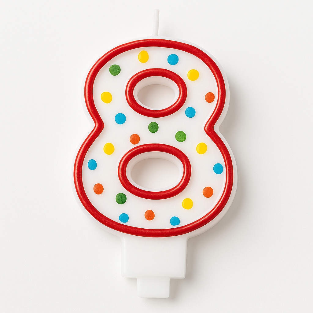 Polka Dot Number 8 Birthday Candle