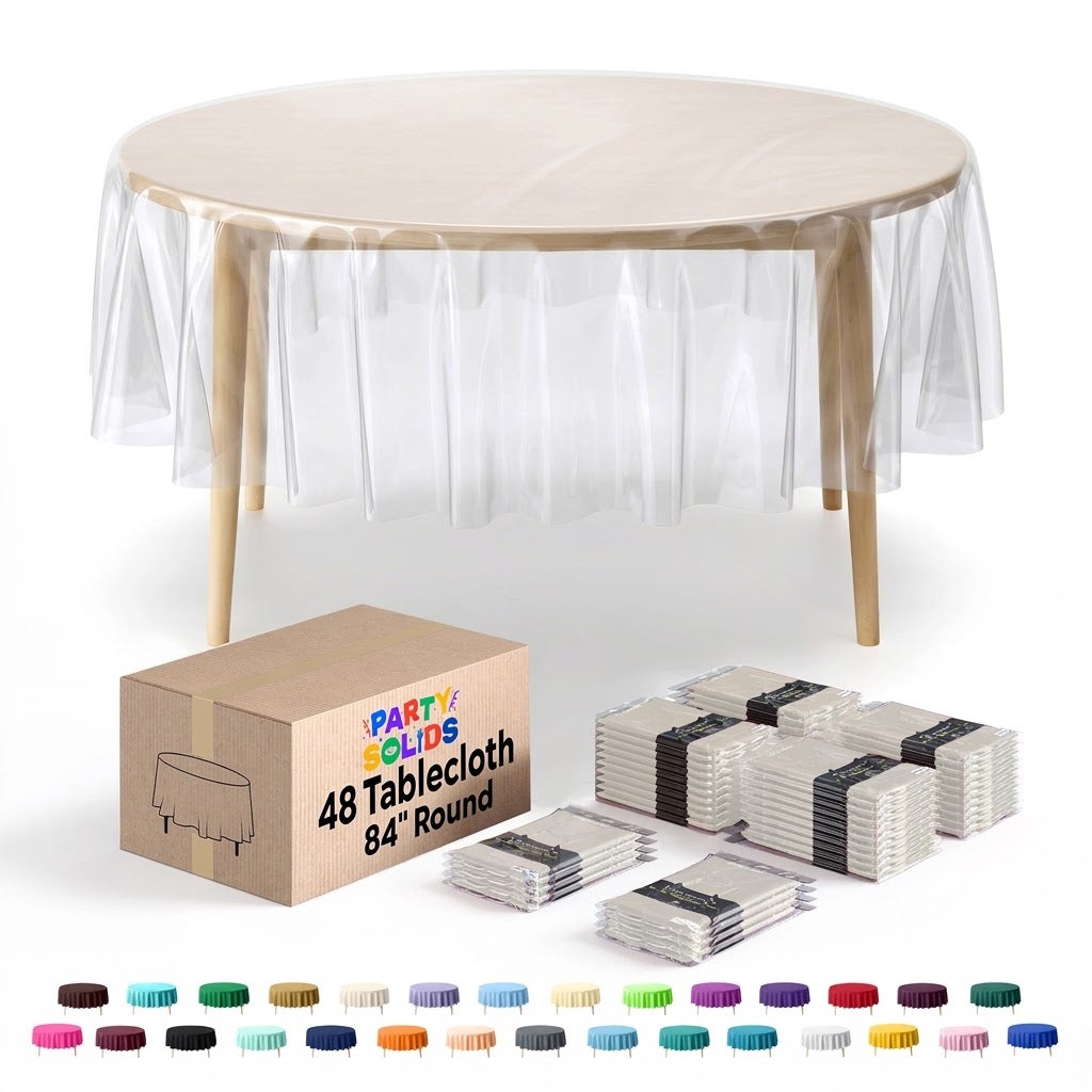 Round Clear Plastic Table Cover | 84 in. | Case of 48