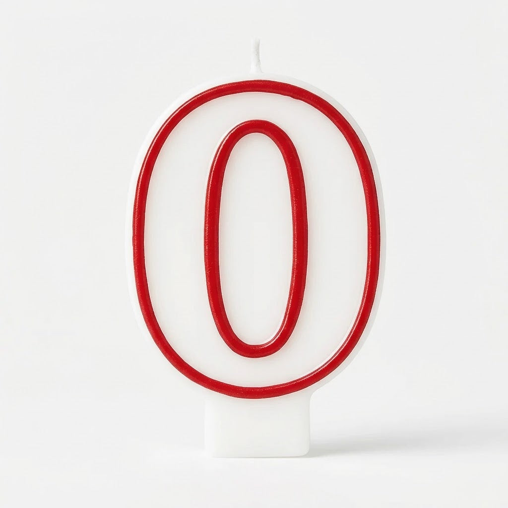 Red & White Number 0 Birthday Candle