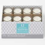 White Unscented Votive Candles with Glass Holders - 12 Pack