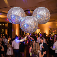 Silver Sequin Fabric Lanterns - 9.5 In. | Set of 3