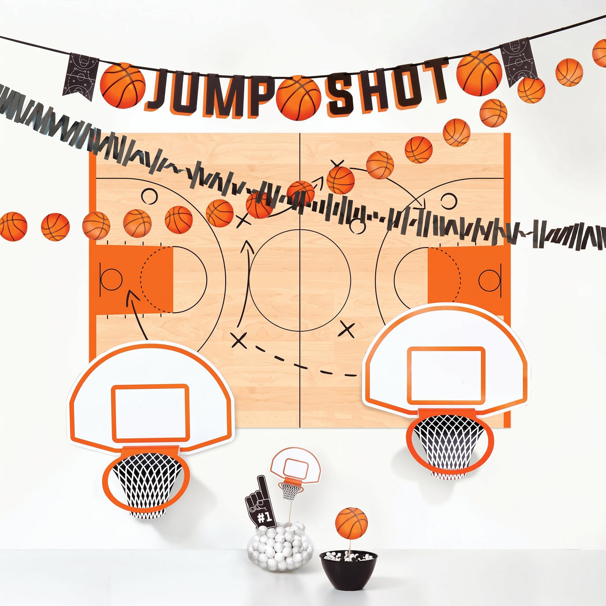 Basketball Jump Shot Buffet Decorating Kit - 12-Piece Sports Party Set