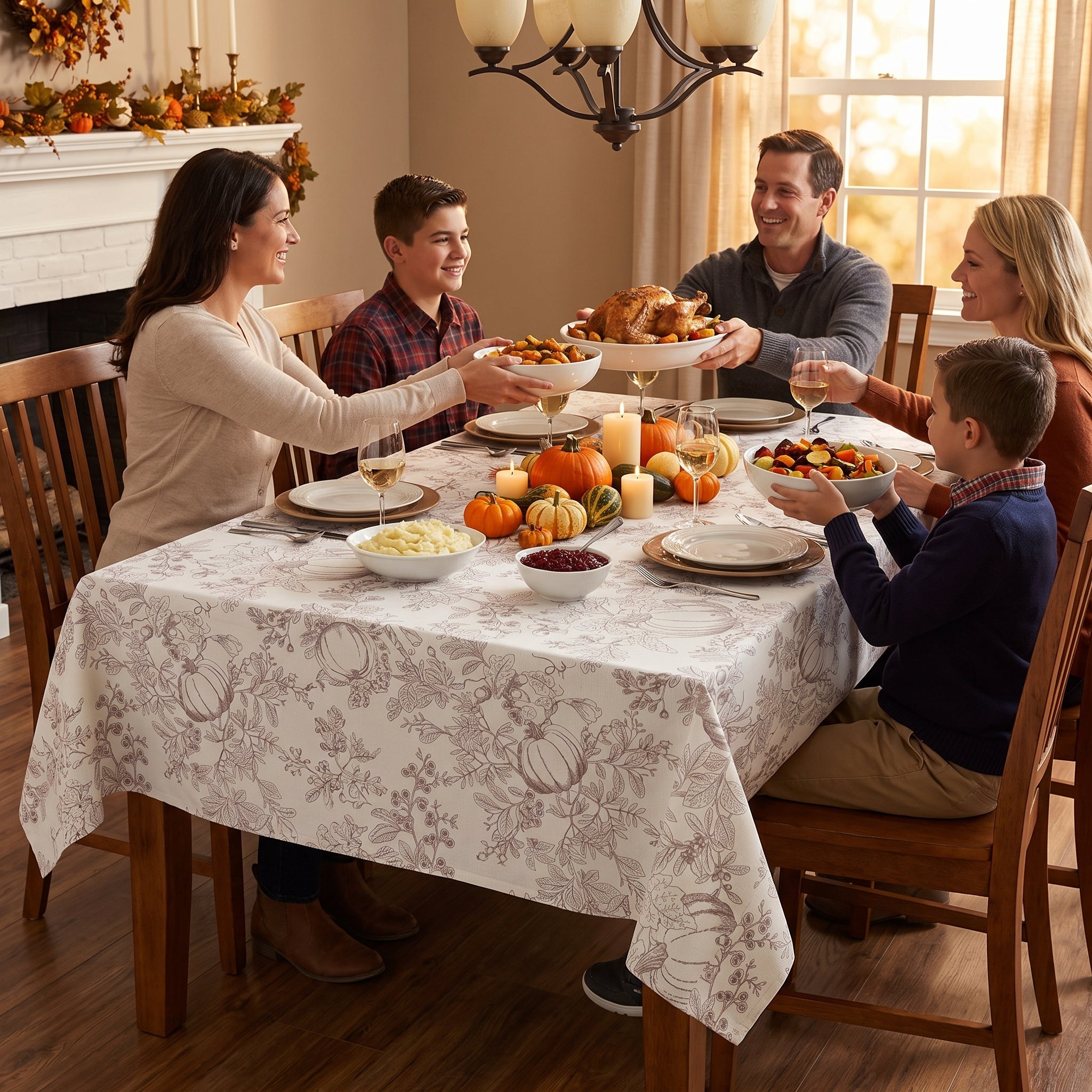 Pumpkin Print Fabric Table Cover - 60" x 84"