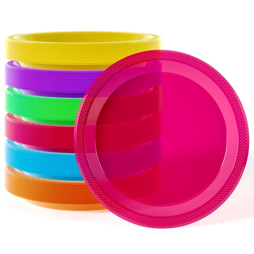 Little Gym - 9 In. Neon Assorted Color Plastic Plates - 60 Ct.