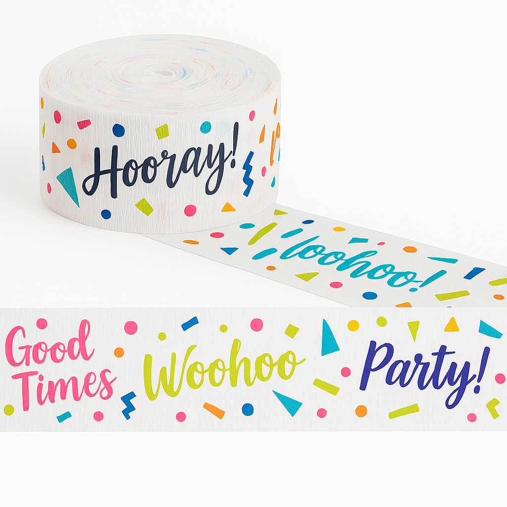 Colorful "Hooray Yay" Crepe Streamers - 81ft