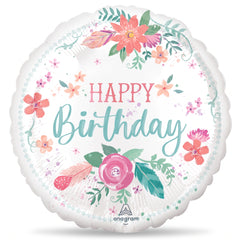 Floral Happy Birthday 18-Inch Foil Balloon