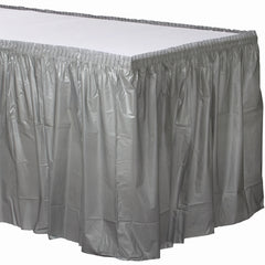 Elegant Silver Plastic Table Skirt - 168" x 29"