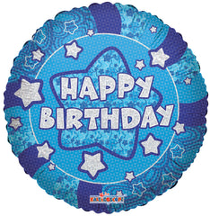 Happy Birthday Blue Holo Balloon