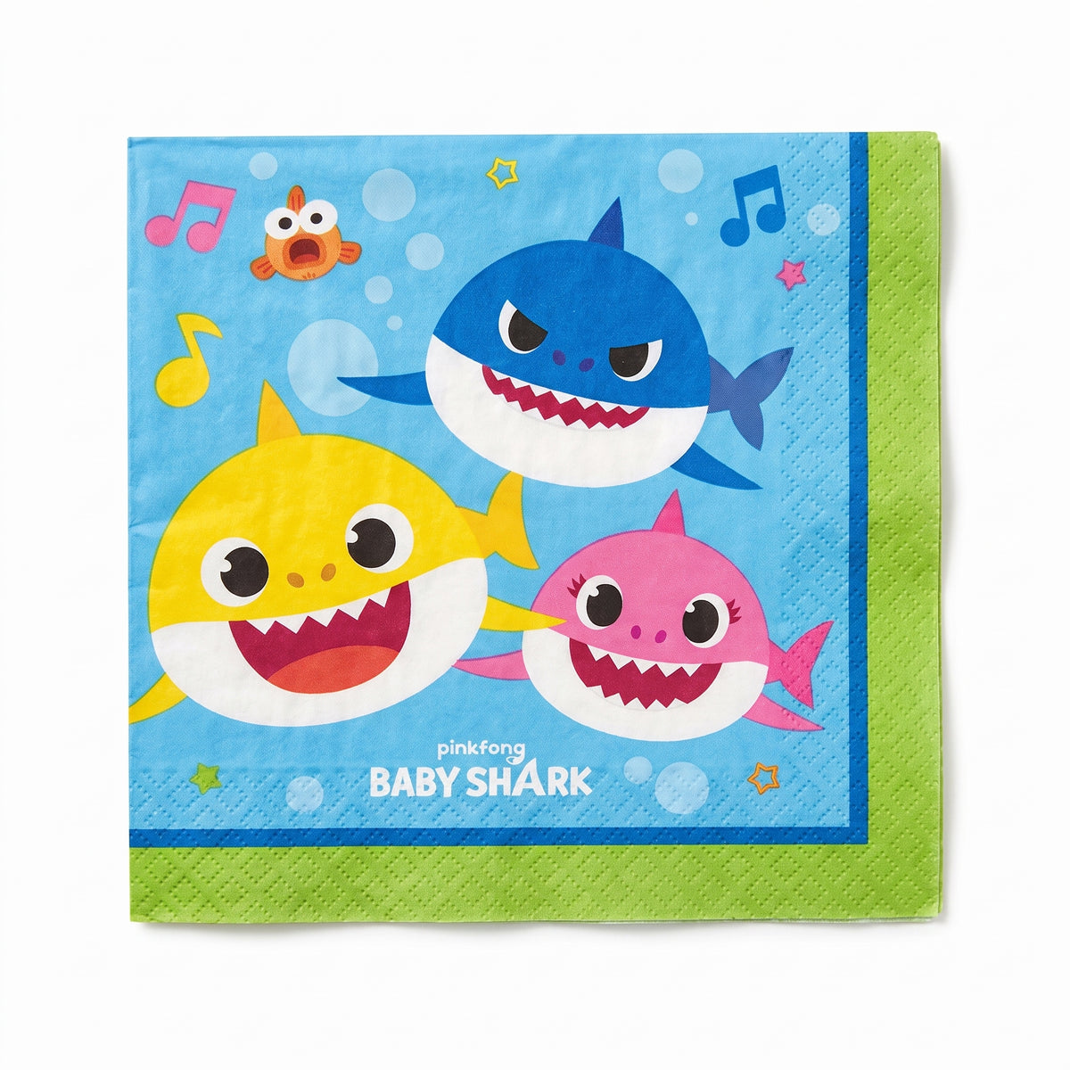 Baby Shark Beverage Napkins, 2-Ply, 16-Pack for Kids' Birthday Parties - 5 In. X 5 In.