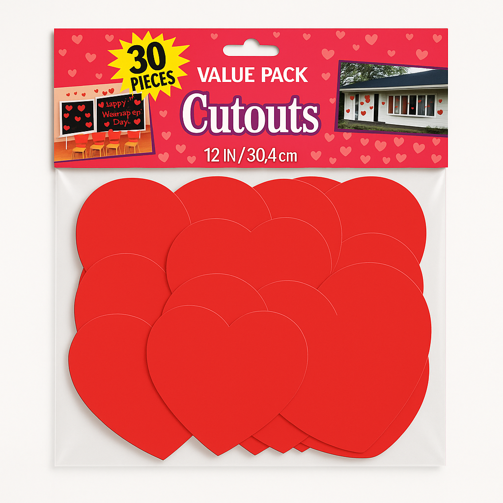 Valentine's Day Red Heart Cutout Decorations Value Pack - 30 Pieces