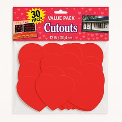 Valentine's Day Red Heart Cutout Decorations Value Pack - 30 Pieces