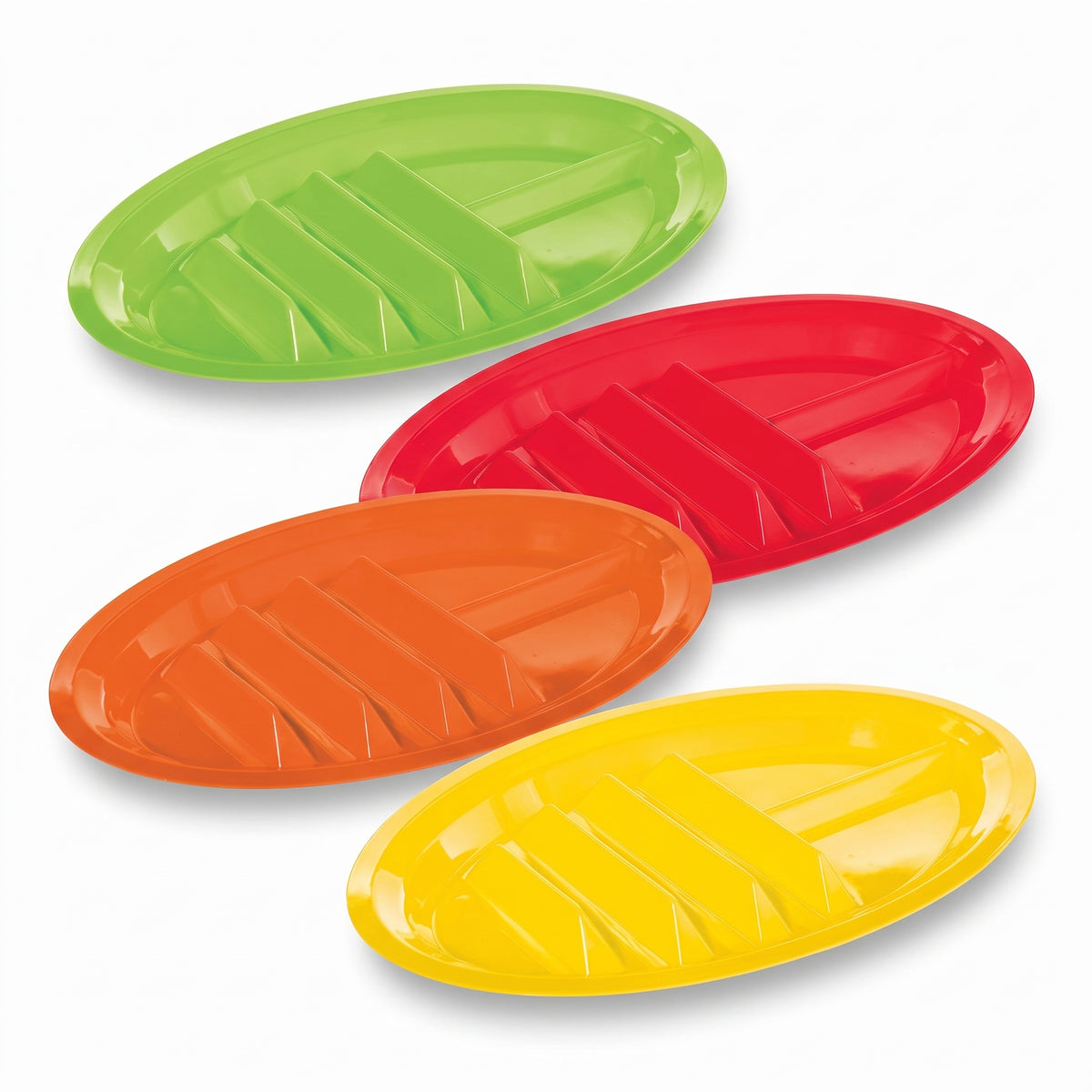 Let's Fiesta Oval Divided Reusable Dinner Plates - 4 Pack