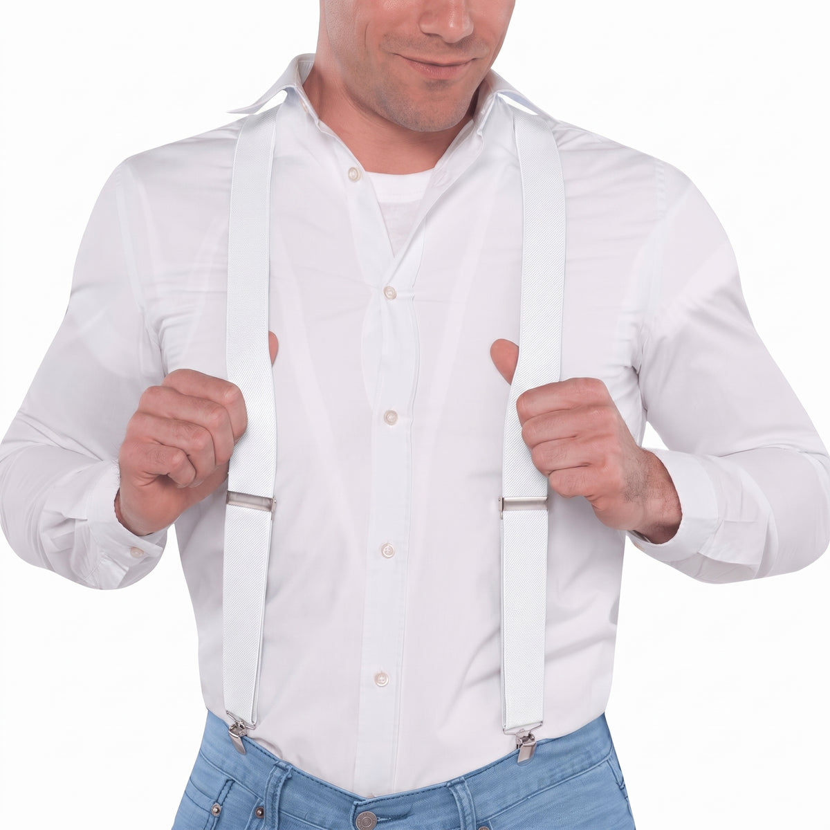 Classic White Adjustable Y-Back Suspenders