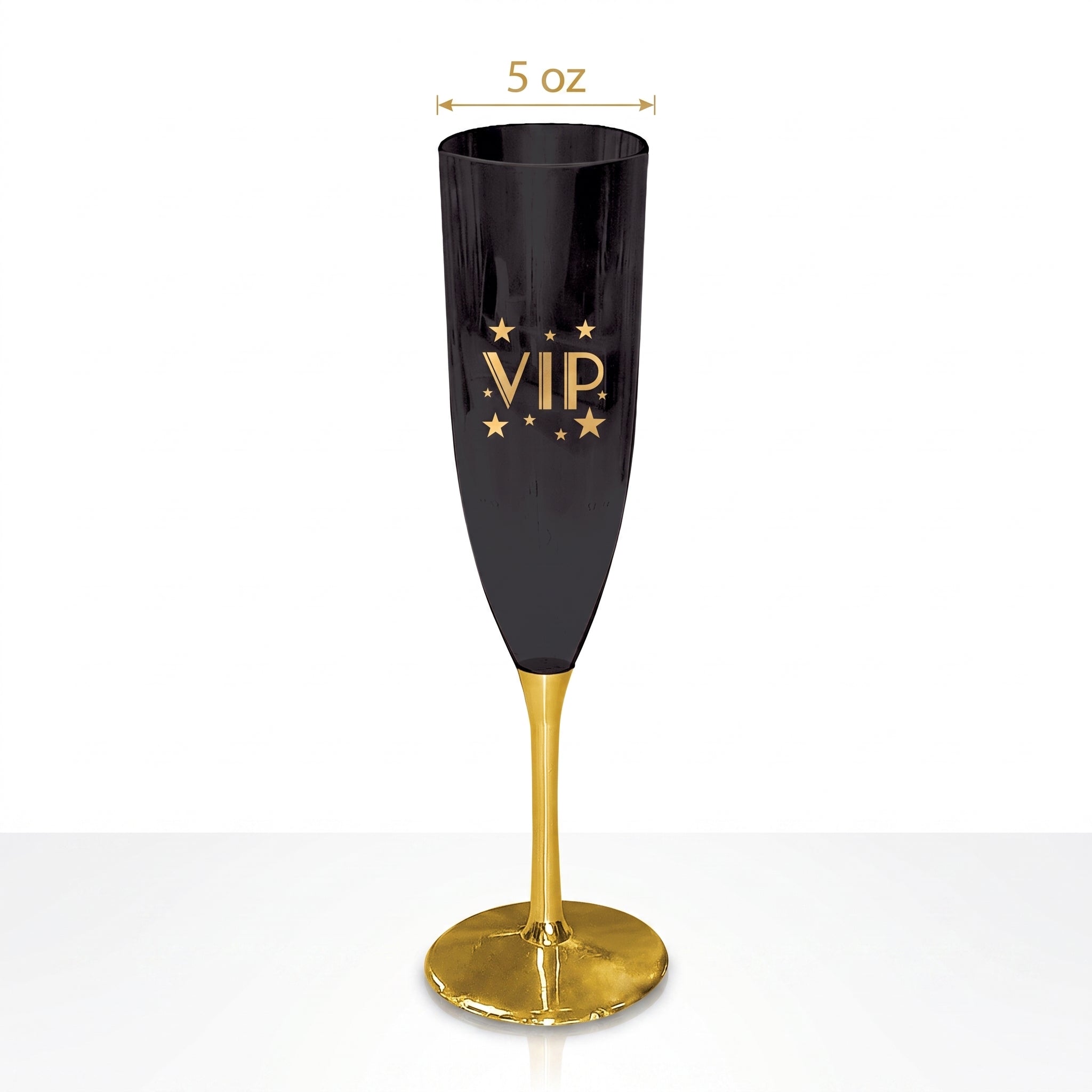 Glamorous VIP Champagne Flutes - Black & Gold, 5oz, Set of 4