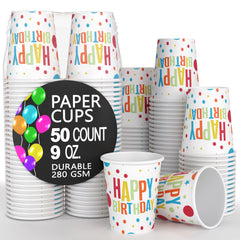 9 oz. Birthday Print Paper Cups - 50 Ct.| Case of 20