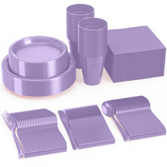 182 Pcs Lavender Plastic Dinnerware Set | Setting for 26