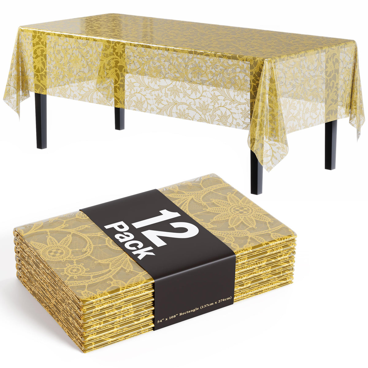 Premium Gold Lace Plastic Table Covers | 12 Count