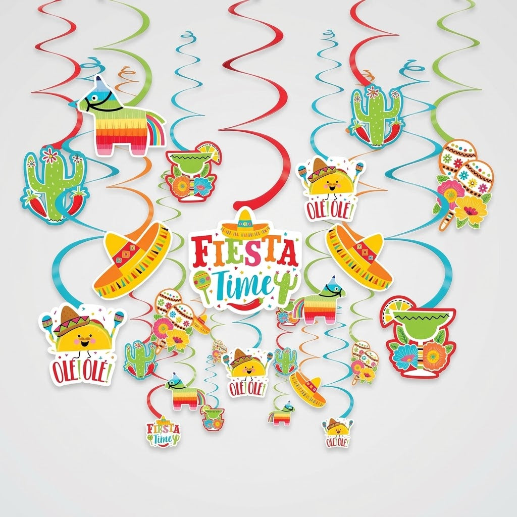 Fiesta Time Swirl Hanging Decorations Set - 30 Pack