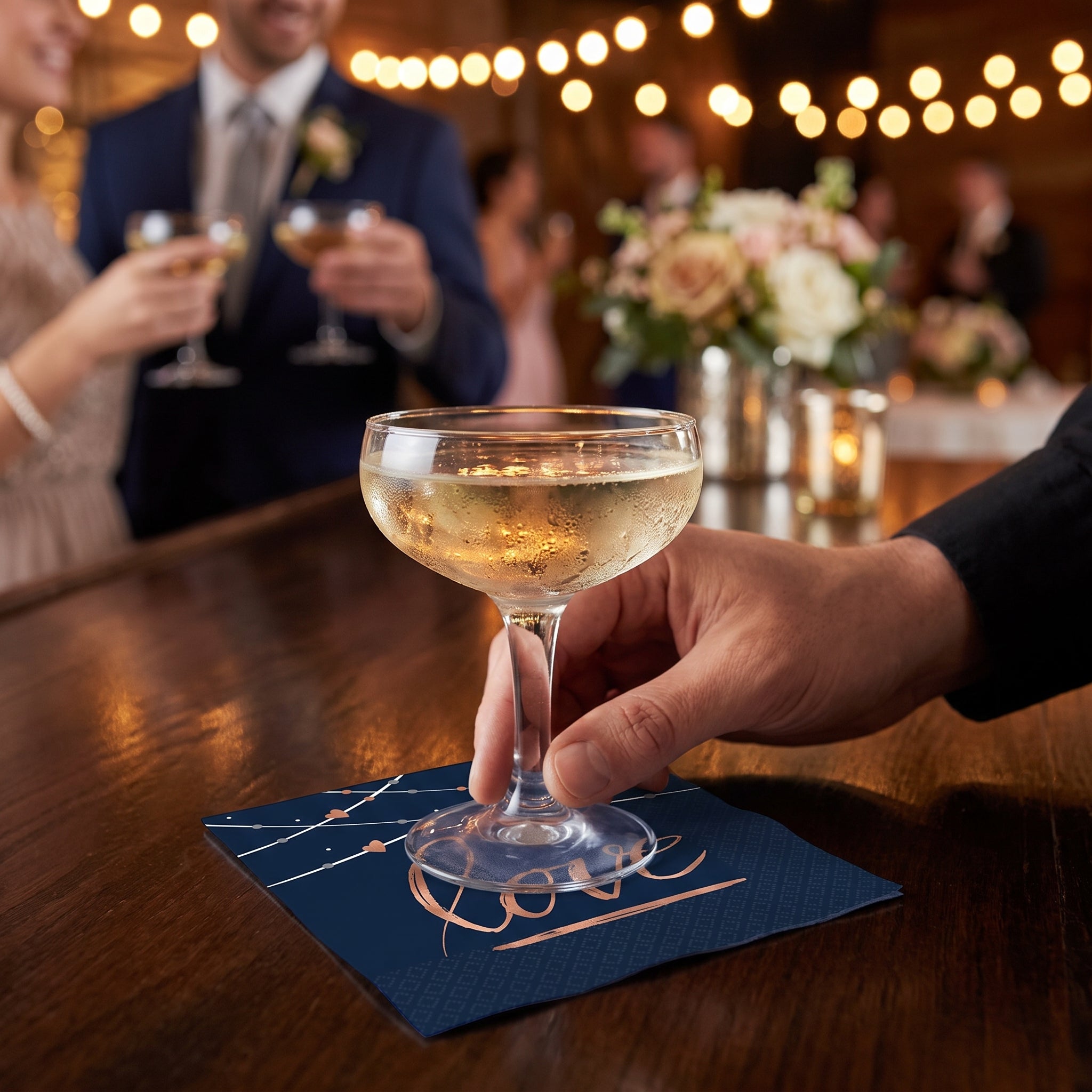 Navy Love Wedding Beverage Napkins - 16 Pack - 5 In. X 5 In.
