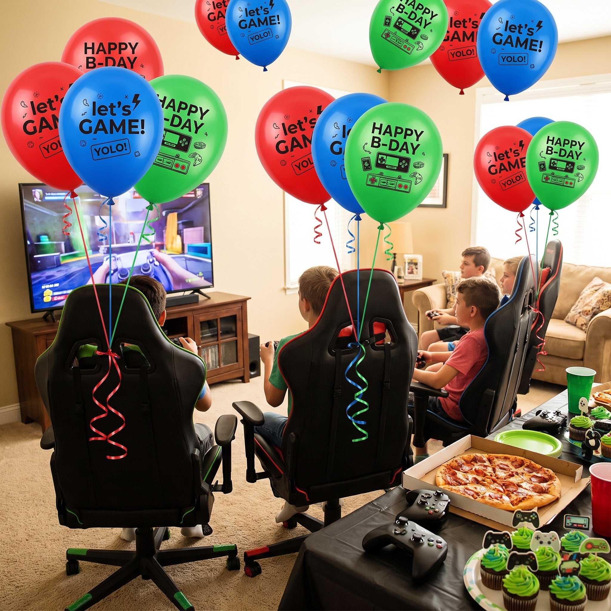 Party Town "Let's Game" Latex Balloons, 12-inch, Multicolor, 6-Pack