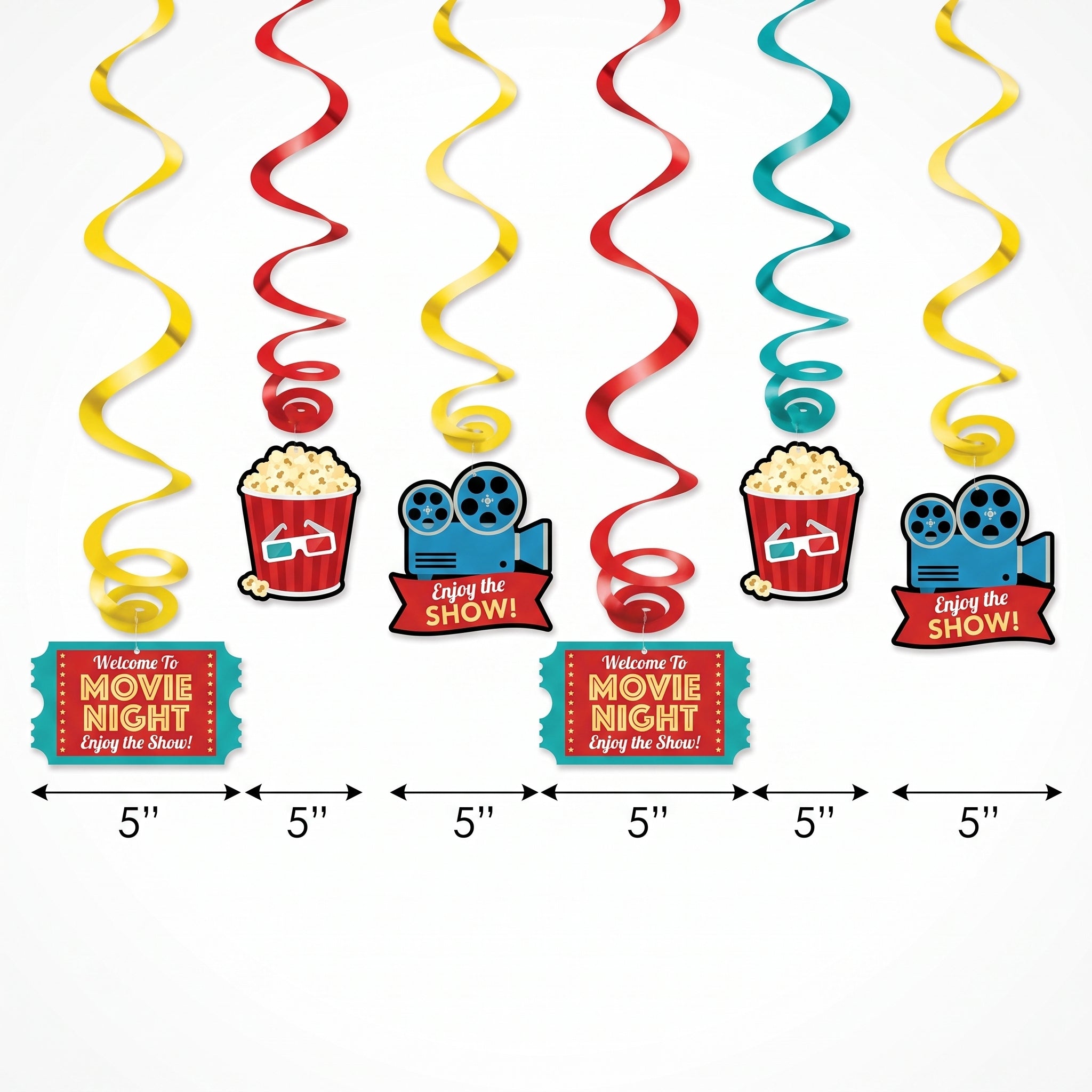 Movie Night Swirl Hanging Decorations - Hollywood Theme, 12-Pack
