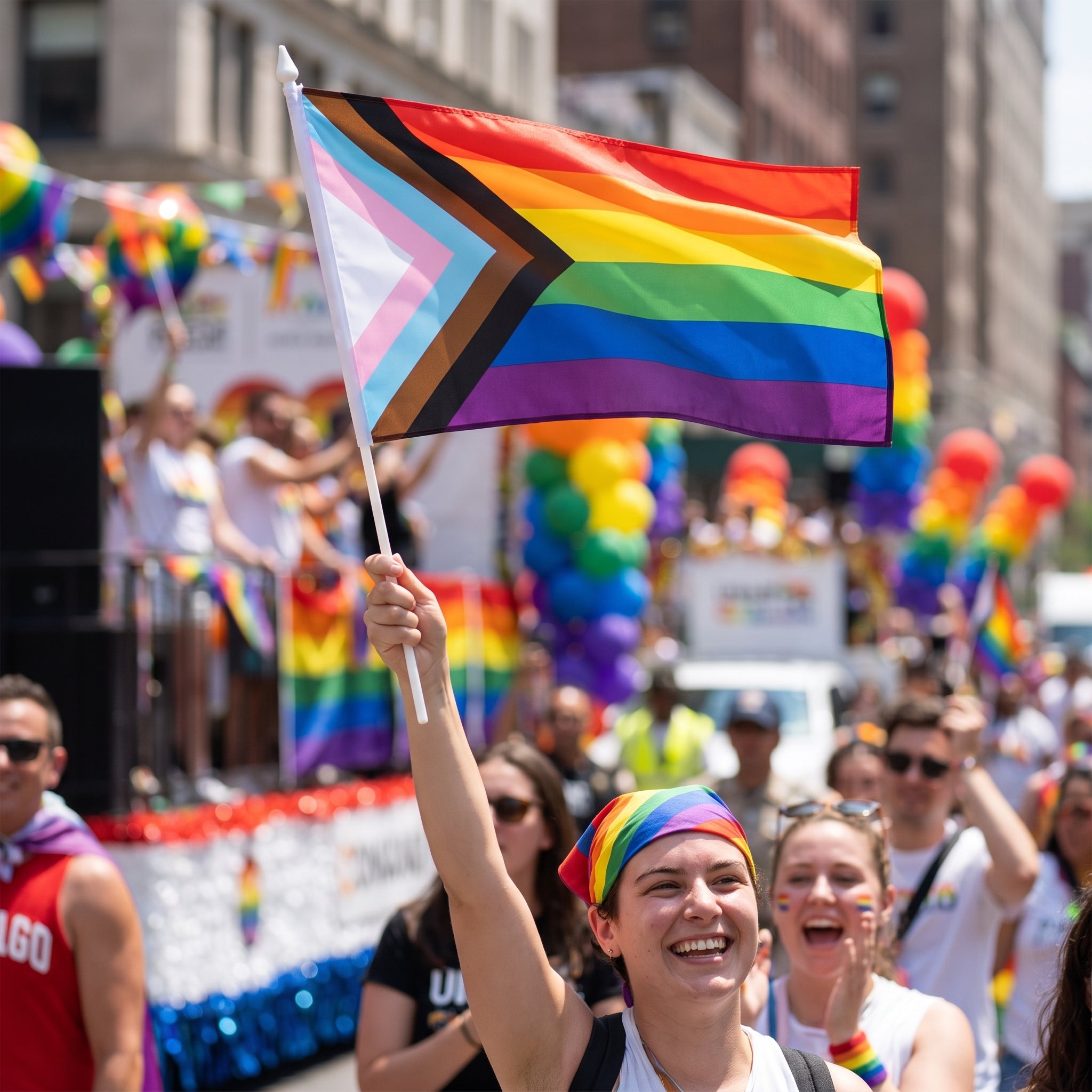 Inclusive LGBTQ+ Handheld Rainbow Flag