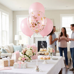 Pink and Gold Confetti Latex Balloons, 12-Inch, 6-Pack