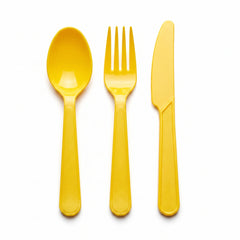 Bright Yellow Plastic Cutlery Set - 7.5 in. - 32 Count