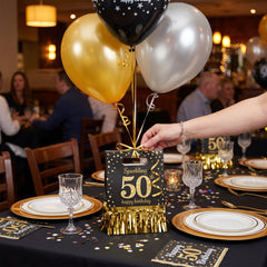 Sparkling 50th Birthday Balloon Weight Tote - Black & Gold