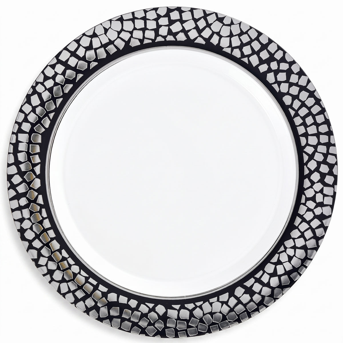 Premium Silver Mosaic Dessert Plates - 7.5" Reusable Plastic, 20-Pack