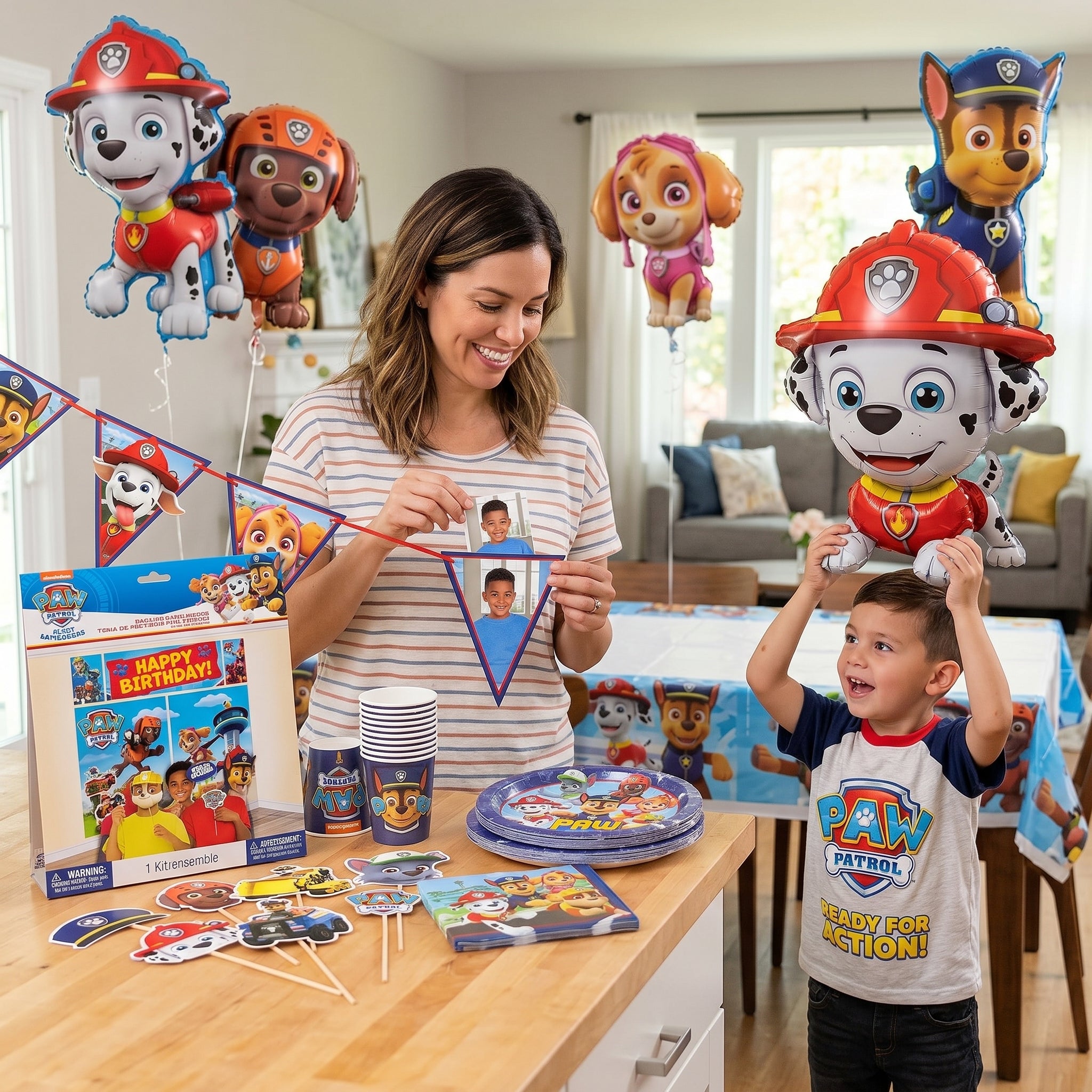 PAW Patrol Party Supplies Kit for 16 - Birthday Decorations with Happy Birthday Backdrop, Photo Booth Props, Photo Garland, Plates and Napkins
