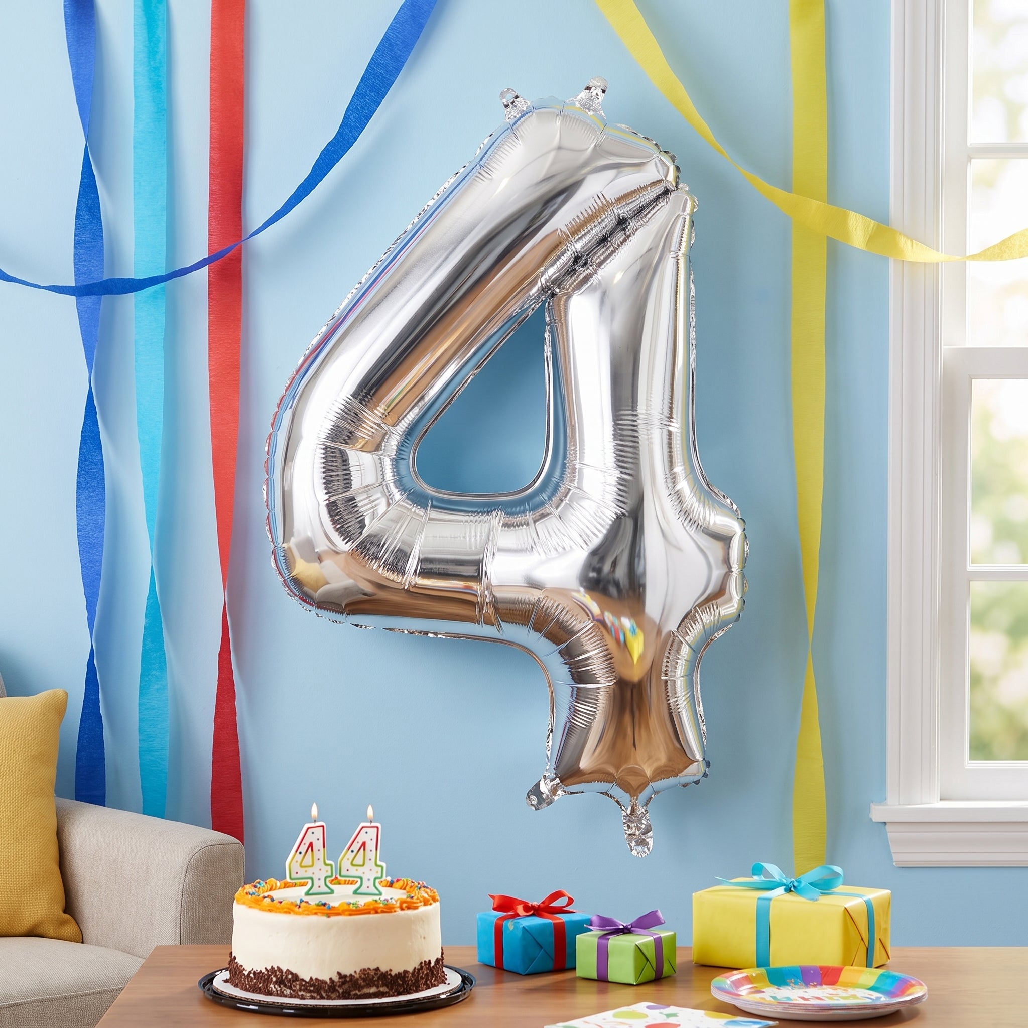 Silver Number 4 Foil Balloon