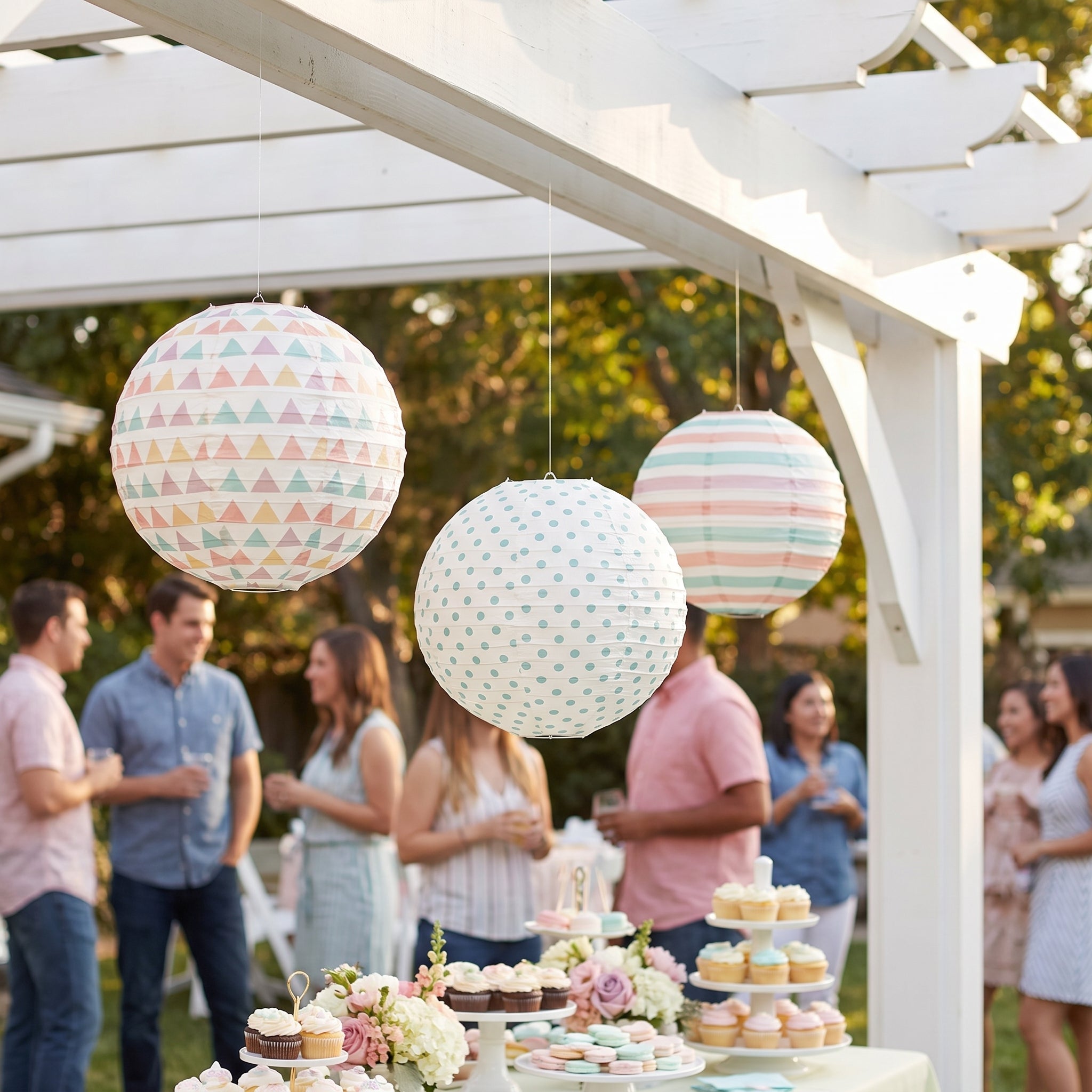 Pastel Paper Lanterns with Polka Dots & Stripes, 9.5-Inch, 3-Pack