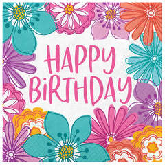 Pretty Petals Birthday Beverage Napkins - 5 In. X 5 In.